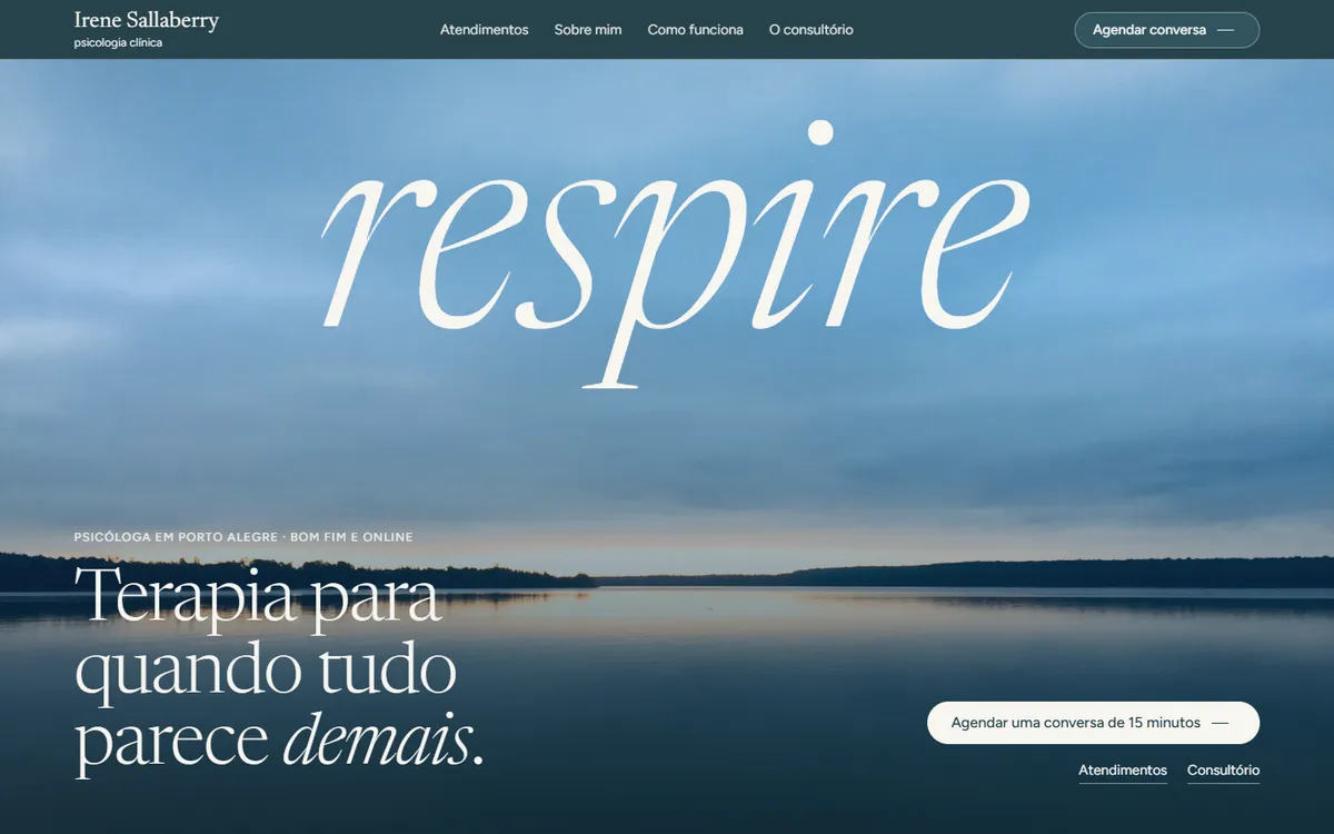 Página inicial do site de demonstração de Irene Sallaberry, psicóloga