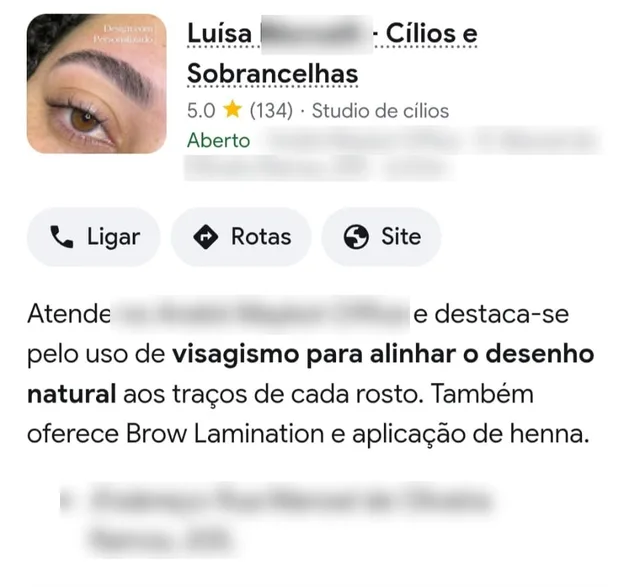 Resposta da IA do Google descrevendo o trabalho de sobrancelhas da Luisa